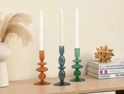 Conjunto De 2 Castiçais D. 9 X A. 21 Cm E D. 9 E A. 18,5 Cm Vidro Verde - Kandie