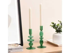 Conjunto De 2 Castiçais D. 9 X A. 21 Cm E D. 9 E A. 18,5 Cm Vidro Verde - Kandie