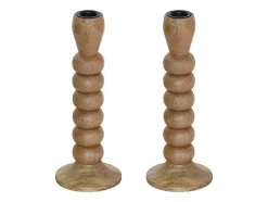 Conjunto De 2 Castiçais Em Madeira De Mangueira A.23 Cm Natural - Fainin