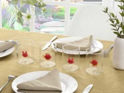 Conjunto De 4 Copos Animais, Vidro Soprado Transparente E Vermelho D7,5 X A9,5 Cm - Apuna