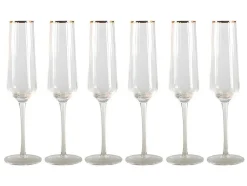 Conjunto De 6 Copos De Champanhe Estriados Estilo Art Deco Celebration - 7 X 7 X 26 Cm - Bordas Douradas