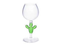 Conjunto De 4 Copos De Vinho Com Pés Cacto Transparente E Verde D8,5 X A19,5 Cm - Gellif