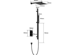 Conjunto De Duche Encastravel Com Torneira Misturadora Termostatica E Suporte De Parede Regulavel Preto Mate - Terek