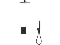 Conjunto De Duche Encastravel Com Torneira Misturadora Termostatica E Suporte De Parede Fixo Preto Mate - Terek