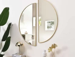 Conjunto De 2 Espelhos Semicirculo Design Em Metal C50 X A100 Cm Dourado - Gavra