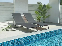 Conjunto De 2 Espreguiçadeiras Com Varias Posicoes Aluminio E Têxtileno Antracite - Saranda De Mylia