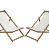 Conjunto De 2 Espreguiçadeiras Chilenas Dobraveis Em Acacia Cor Branco E Natural - Prato