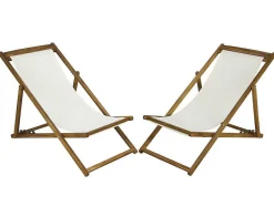 Conjunto De 2 Espreguiçadeiras Chilenas Dobraveis Em Acacia Cor Branco E Natural - Prato