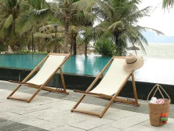 Conjunto De 2 Espreguiçadeiras Chilenas Dobraveis Em Acacia Cor Branco E Natural - Prato