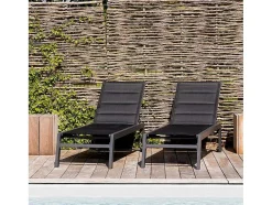 Conjunto De 2 Espreguiçadeiras Barbados Em Têxtileno Preto - Aluminio Cinzento Antracite