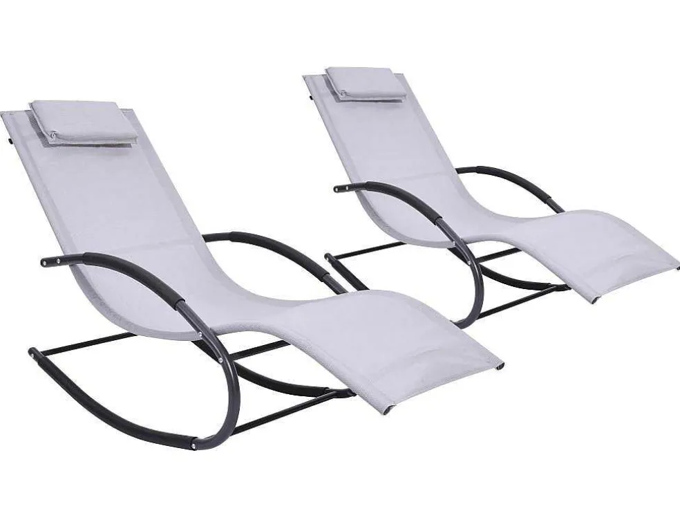 Conjunto De 2 Espreguiçadeiras - Cinzento-Claro - Lombok