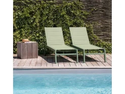 Conjunto De 2 Espreguiçadeiras Barbados Em Salvia Verde Têxtilene - Aluminio Salvia Verde