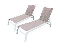 Conjunto De 2 Espreguiçadeiras Barbados Em Taupe Têxtilene - Aluminio Branco