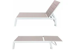 Conjunto De 2 Espreguiçadeiras Barbados Em Taupe Têxtilene - Aluminio Branco