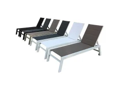 Conjunto De 2 Espreguiçadeiras Barbados Em Têxtileno Cinzento - Aluminio Branco