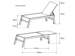 Conjunto De 2 Espreguiçadeiras Barbados Em Têxtileno Cinzento - Aluminio Branco