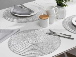 Conjunto De 6 Individuais De Mesa Redondos Em Papel Entrancado, Cinzento E Branco - Fylat