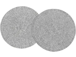 Conjunto De 6 Individuais De Mesa Redondos Em Papel Entrancado, Cinzento E Branco - Fylat
