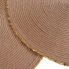 Conjunto De 8 Individuais De Mesa Redondos Com Bordas Em Perola D38 Cm, Castanho E Dourado - Balista