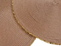 Conjunto De 8 Individuais De Mesa Redondos Com Bordas Em Perola D38 Cm, Castanho E Dourado - Balista