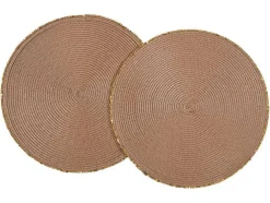 Conjunto De 8 Individuais De Mesa Redondos Com Bordas Em Perola D38 Cm, Castanho E Dourado - Balista