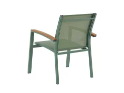 Conjunto De Jantar De Jardim Em Aluminio, Uma Mesa Extensivel 180/240 Cm E 8 Cadeiroes Empilhaveis Com Apoios De Braco Em Acacia Verde-Amendoa - Nauru