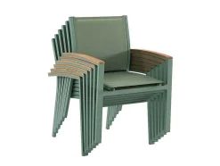 Conjunto De Jantar De Jardim Em Aluminio, Uma Mesa Extensivel 180/240 Cm E 8 Cadeiroes Empilhaveis Com Apoios De Braco Em Acacia Verde-Amendoa - Nauru