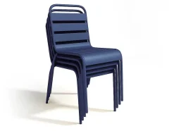 Conjunto De Jantar De Jardim Em Metal, Uma Mesa C. 160 Cm Com 2 Cadeiroes Empilhaveis E 4 Cadeiras Empilhaveis Azul-Escuro - Mirmande