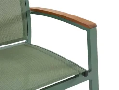 Conjunto De Jantar De Jardim Em Aluminio, Mesa Extensivel 180/240Cm, 6 Cadeiroes Empilhaveis Com Apoios De Bracos Em Acacia Verde-Amendoa - Nauru