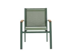 Conjunto De Jantar De Jardim Em Aluminio, Mesa Extensivel 180/240Cm, 6 Cadeiroes Empilhaveis Com Apoios De Bracos Em Acacia Verde-Amendoa - Nauru