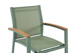 Conjunto De Jantar De Jardim Em Aluminio, Mesa Extensivel 180/240Cm, 6 Cadeiroes Empilhaveis Com Apoios De Bracos Em Acacia Verde-Amendoa - Nauru
