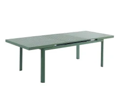 Conjunto De Jantar De Jardim Em Aluminio, Mesa Extensivel 180/240Cm, 6 Cadeiroes Empilhaveis Com Apoios De Bracos Em Acacia Verde-Amendoa - Nauru