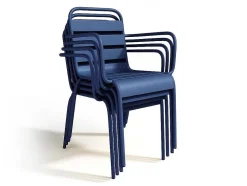 Conjunto De Jantar De Jardim Em Metal, Uma Mesa D. 110 Cm E 4 Cadeiroes Empilhaveis Azul-Escuro - Mirmande