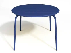 Conjunto De Jantar De Jardim Em Metal, Uma Mesa D. 110 Cm E 4 Cadeiroes Empilhaveis Azul-Escuro - Mirmande