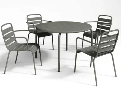Conjunto De Jantar De Jardim Em Metal, Uma Mesa D. 110 Cm E 4 Cadeiroes Empilhaveis, Cinzento-Escuro - Mirmande