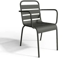 Conjunto De Jantar De Jardim Em Metal, Uma Mesa C. 160 Cm Com 2 Cadeiroes Empilhaveis E 4 Cadeiras Empilhaveis, Cinzento-Escuro - Mirmande
