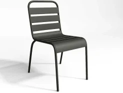 Conjunto De Jantar De Jardim Em Metal, Uma Mesa C. 160 Cm Com 2 Cadeiroes Empilhaveis E 4 Cadeiras Empilhaveis, Cinzento-Escuro - Mirmande