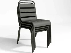 Conjunto De Jantar De Jardim Em Metal, Uma Mesa D. 60 Cm E 2 Cadeiras Empilhaveis, Cinzento-Escuro - Mirmande
