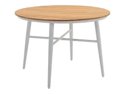Conjunto De Jantar De Jardim Madeira E Aluminio: Uma Mesa D.110 Cm E 4 Cadeiroes, Branco E Natural Claro - Miami De Mylia