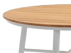 Conjunto De Jantar De Jardim Madeira E Aluminio: Uma Mesa D.110 Cm E 4 Cadeiroes, Branco E Natural Claro - Miami De Mylia