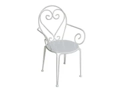 Conjunto De Jantar De Jardim Metal Acabamento Ferro Forjado, Uma Mesa D120 Cm E 4 Cadeiroes Empilhaveis Branco - Guermantes De Mylia