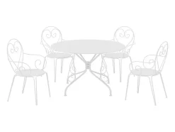 Conjunto De Jantar De Jardim Metal Acabamento Ferro Forjado, Uma Mesa D120 Cm E 4 Cadeiroes Empilhaveis Branco - Guermantes De Mylia