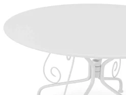 Conjunto De Jantar De Jardim Metal Acabamento Ferro Forjado, Uma Mesa D120 Cm E 4 Cadeiroes Empilhaveis Branco - Guermantes De Mylia