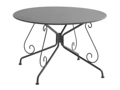 Conjunto De Jantar De Jardim Metal Acabamento Ferro Forjado, Uma Mesa D120 Cm E 4 Cadeiroes Empilhaveis Antracite - Guermantes De Mylia