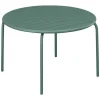 Conjunto De Jantar De Jardim Metal, Uma Mesa Redonda D.130 Cm E 6 Cadeiras Empilhaveis Verde Amendoa - Mirmande De Mylia