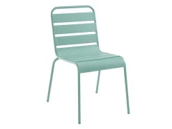 Conjunto De Jantar De Jardim Metal, Uma Mesa Redonda D.130 Cm E 6 Cadeiras Empilhaveis Verde Amendoa - Mirmande De Mylia