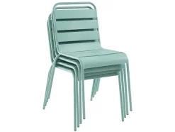 Conjunto De Jantar De Jardim Metal, Uma Mesa Redonda D.130 Cm E 6 Cadeiras Empilhaveis Verde Amendoa - Mirmande De Mylia