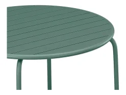 Conjunto De Jantar De Jardim Metal, Uma Mesa Redonda D.130 Cm E 6 Cadeiras Empilhaveis Verde Amendoa - Mirmande De Mylia