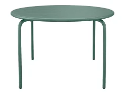 Conjunto De Jantar De Jardim Metal, Uma Mesa Redonda D.130 Cm E 6 Cadeiroes Empilhaveis Verde Amendoa - Mirmande De Mylia