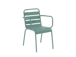 Conjunto De Jantar De Jardim Metal, Uma Mesa Redonda D.130 Cm E 6 Cadeiroes Empilhaveis Verde Amendoa - Mirmande De Mylia